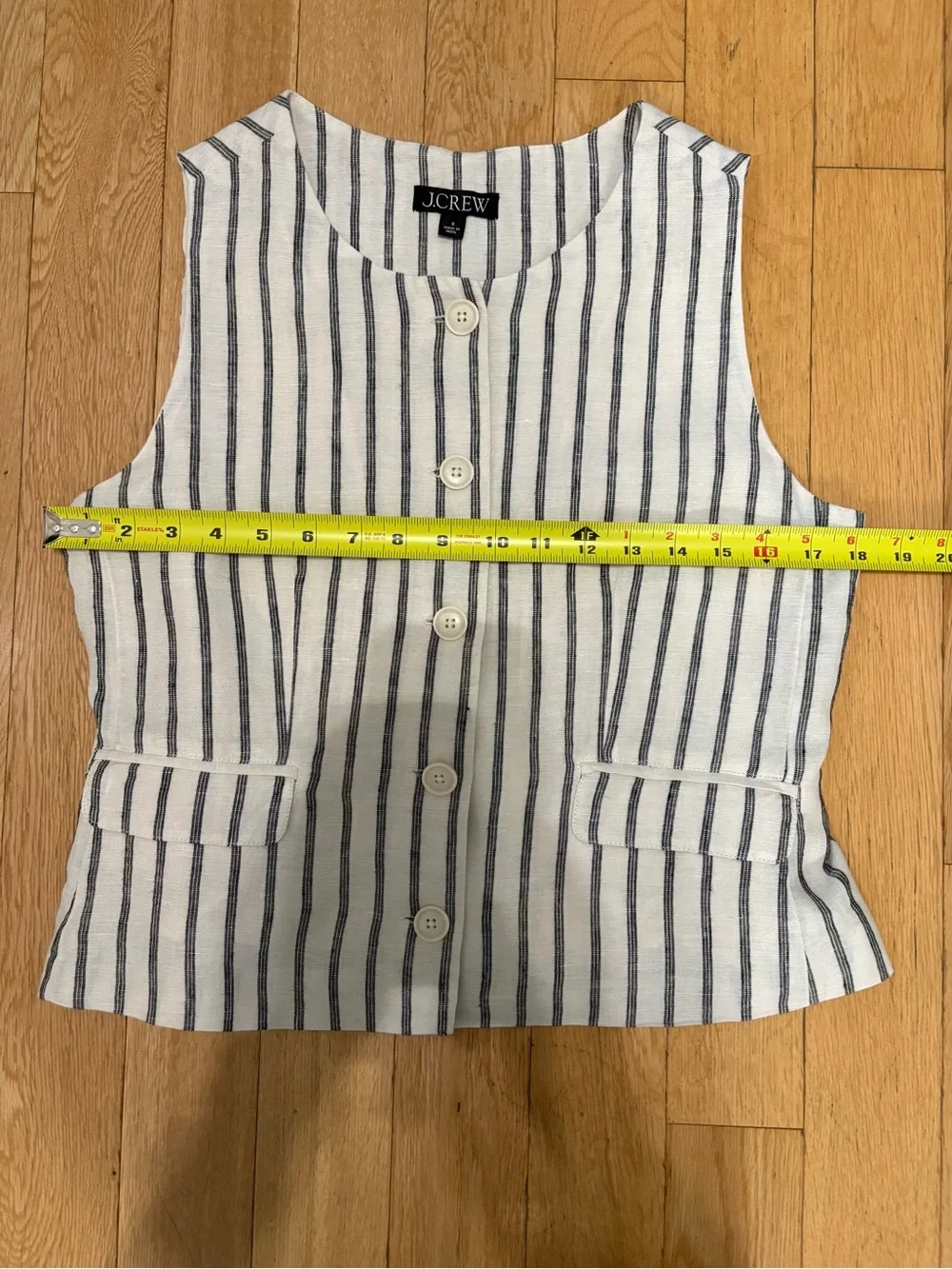 Crew Striped Linen Crewneck Vest Waistcoat Size 8 Quiet Luxury Minimalist